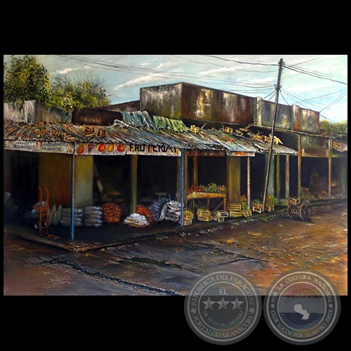 Mercado de zona baja - Pintura al leo - Obra de Vicente Gonzlez Delgado